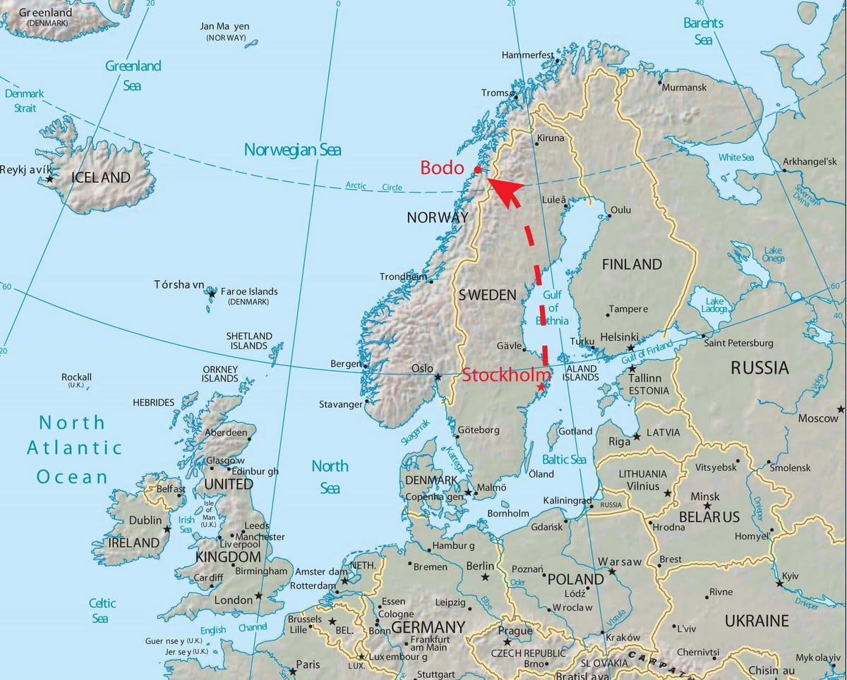 Kaart van die bodo Noorweë