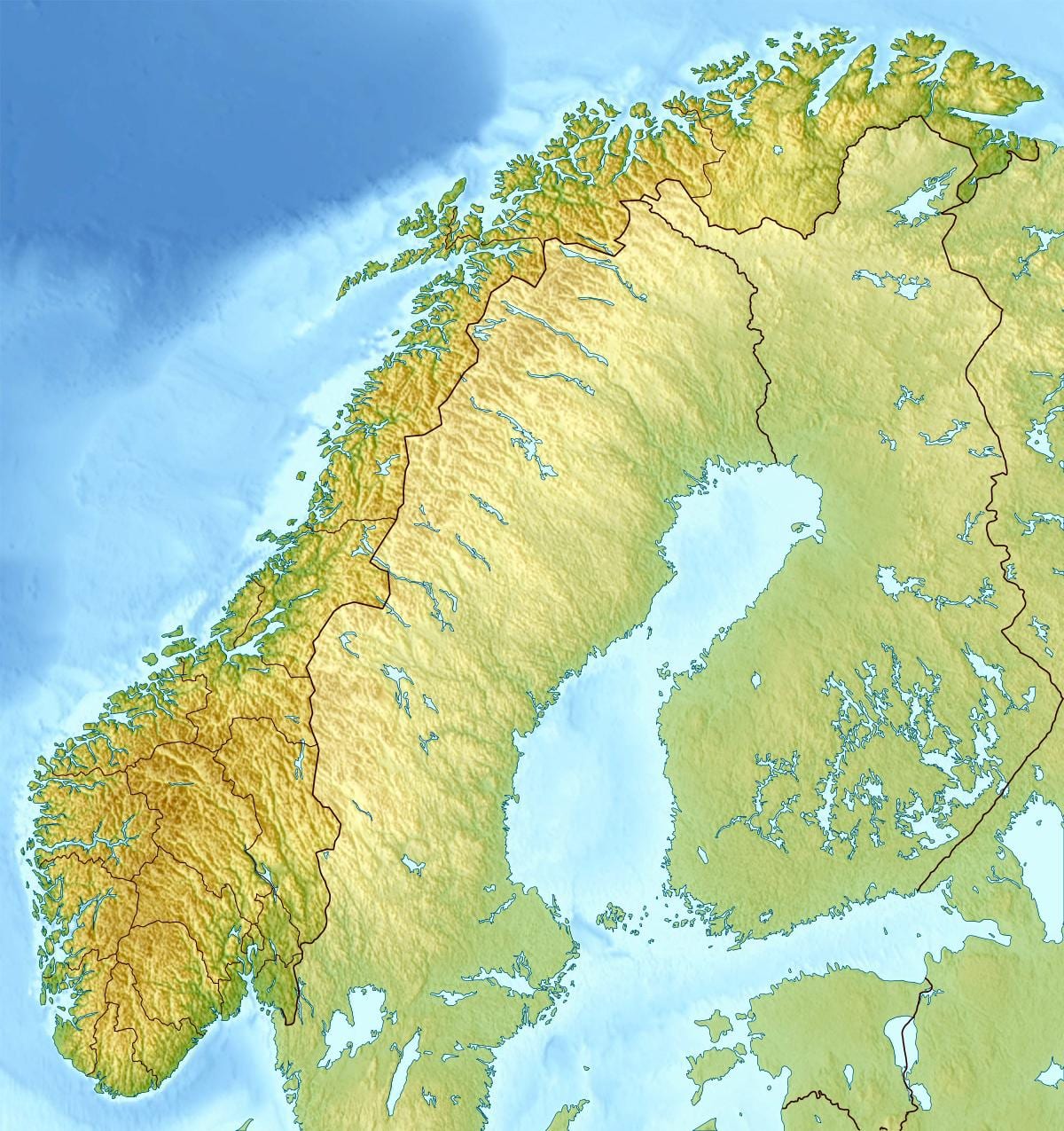 Kaart van fisiese Noorweë
