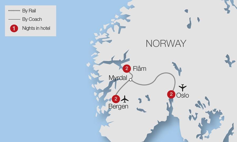Kaart van flam spoorweg Noorweë