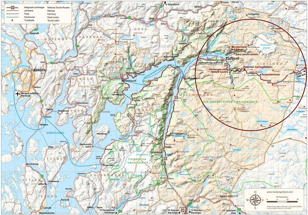 hardangerfjord Noorweë kaart