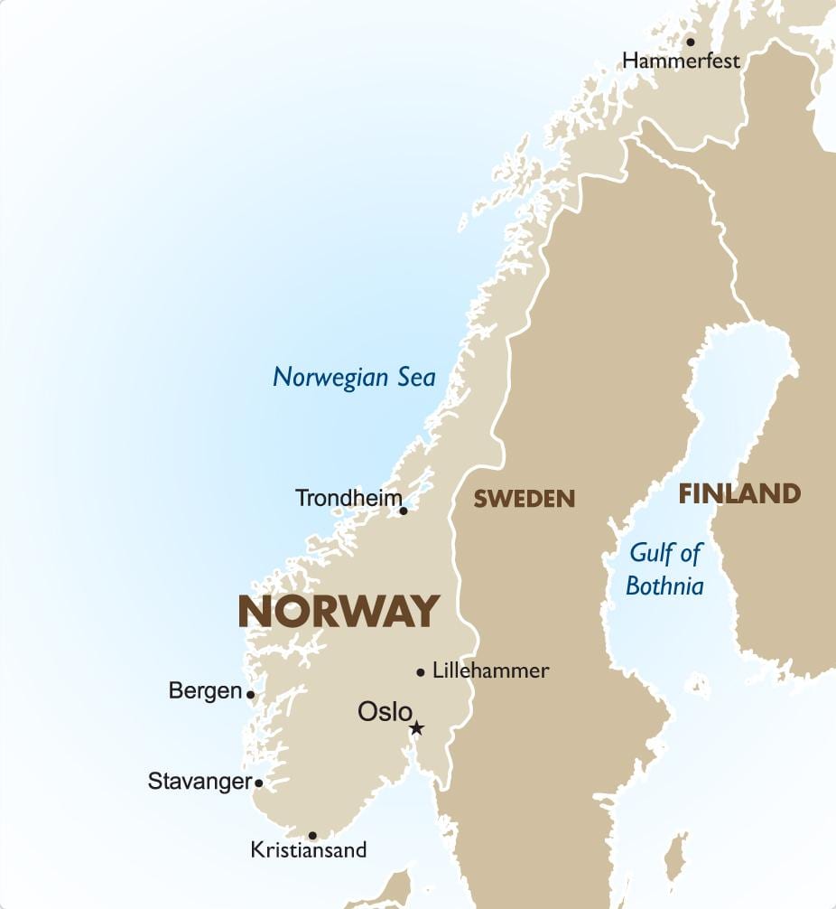 Noorweë hoofstad kaart