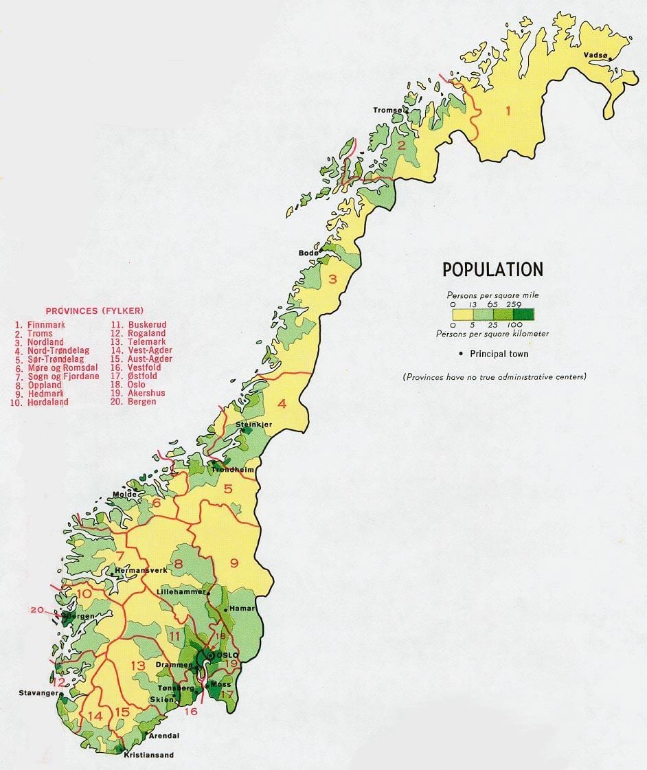 Noorweë bevolking kaart