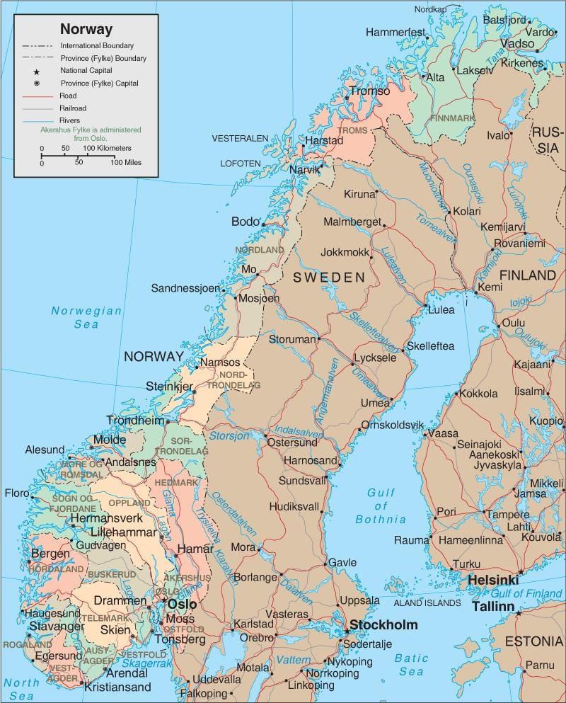 Noorweë provinsies kaart