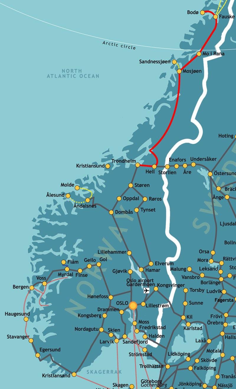 Kaart van Noorweë northern railway