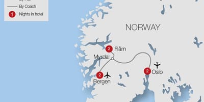Kaart van flam spoorweg Noorweë