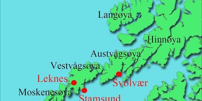 Lofoten eilande Noorweë kaart