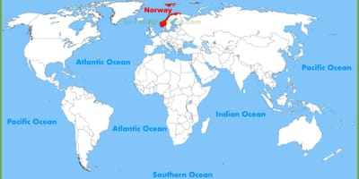 Wêreld kaart wat Noorweë